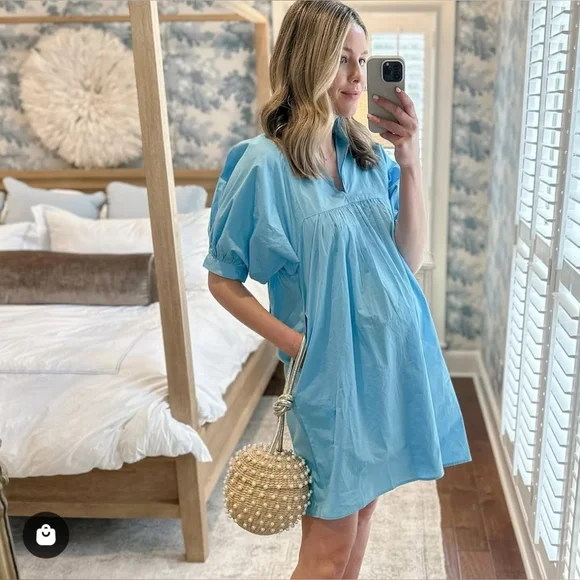 NEVER A WALLFLOWER cotton high neck dress in turquoise blue Medium - Picture 4 of 8